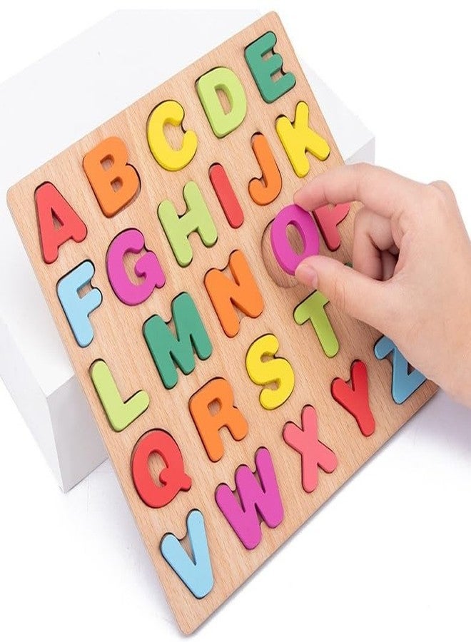KARTUNBOX 3D Wooden Capital Alphabet Puzzles with Animals for Children, Colorful ABC Lower Letters/Numbers/Shapes for Kids Toddlers Preschool Early Learning Educational Toys (ABCD Capital) - Image 1